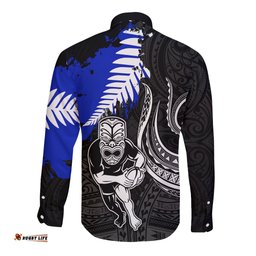 Aotearoa Rugby Long Sleeve Button Shirt All Black Maori Fern
