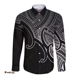 Custom Aotearoa Maori Koru Long Sleeve Button Shirt Polynesian Pacific Tribal Black