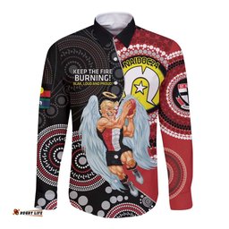 Custom AFL St Kilda NAIDOC Week Long Sleeve Button Shirt Keep The Fire Burning Indigenous Art
