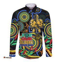 Titans Rugby Aboriginal Art Long Sleeve Button Shirt NAIDOC Indigenous Tribal