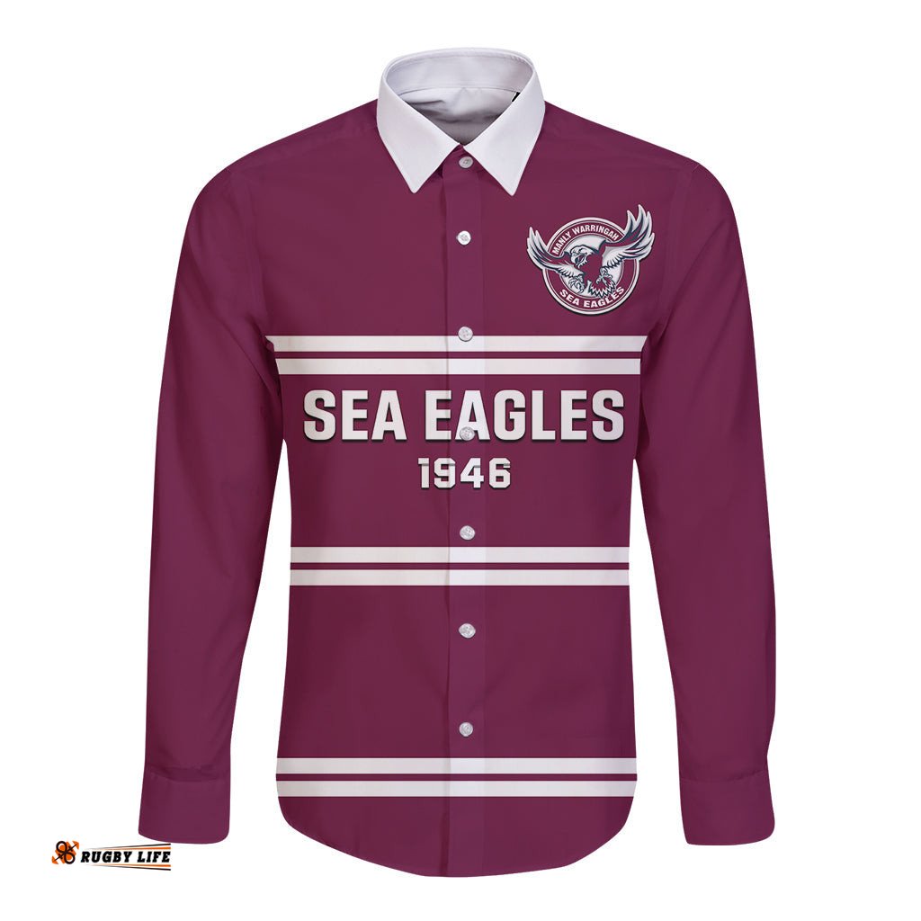 Sea Eagles Rugby Long Sleeve Button Shirt Manly Warringah Maroon Sporty Style