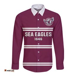 Sea Eagles Rugby Long Sleeve Button Shirt Manly Warringah Maroon Sporty Style
