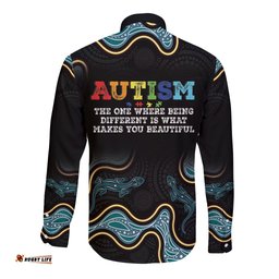 Australia Autism Awareness 4 April Aboriginal Lizard Long Sleeve Button Shirt
