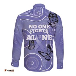 Australia Stomach Cancer Awareness Long Sleeve Button Shirt No One Fights Alone Aboriginal Art