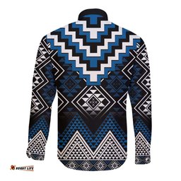 Blue Taniko Aotearoa Long Sleeve Button Shirt Niho Taniwha Mix Poutama