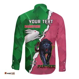 Personalised Panthers And Rabbitohs Rugby Long Sleeve Button Shirt 2024 Souths The Riff Together