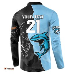 NRL Panthers-Shark Mascot Custom Button Sweatshirt Cracked Metal Style