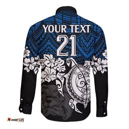Custom Bulldogs Rugby Long Sleeve Button Shirt Berries Hibiscus and Turtle With Polynesian Pattern