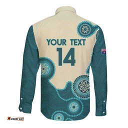 Custom Australia Boomers Long Sleeve Button Shirt Aboriginal With Marble Pattern - Cyan