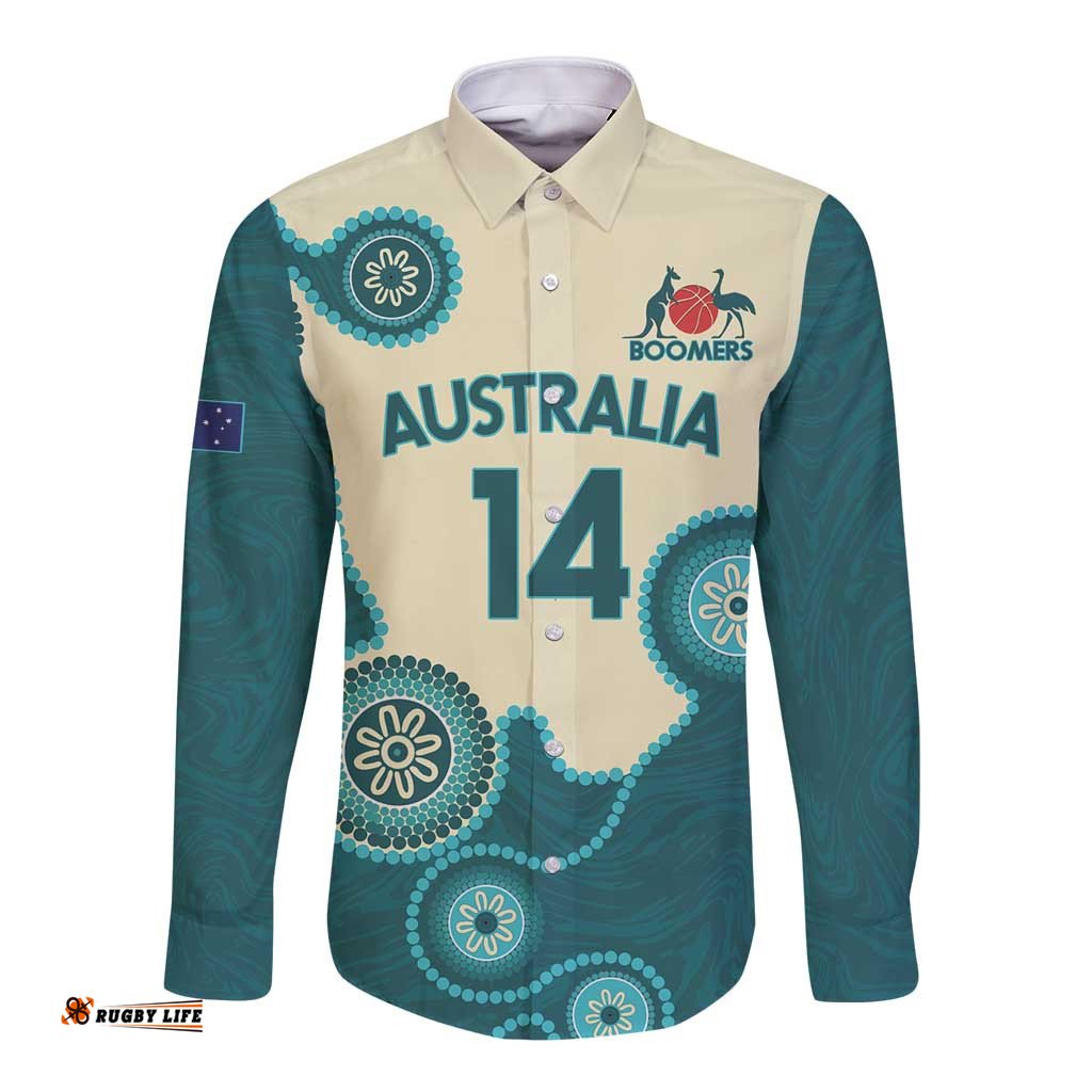 Custom Australia Boomers Long Sleeve Button Shirt Aboriginal With Marble Pattern - Cyan