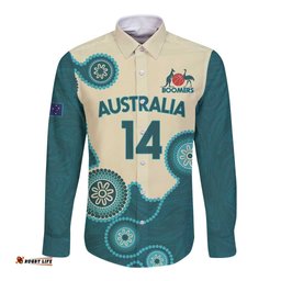 Custom Australia Boomers Long Sleeve Button Shirt Aboriginal With Marble Pattern - Cyan