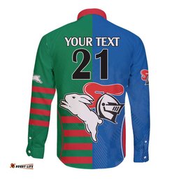 Custom Knights and Rabbitohs Rugby Long Sleeve Button Shirt Sporty Style