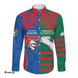 Custom Knights and Rabbitohs Rugby Long Sleeve Button Shirt Sporty Style