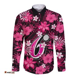 Australian Sixers Cricket Long Sleeve Button Shirt Baeuty Pacific Hibiscus and Polynesian Pattern