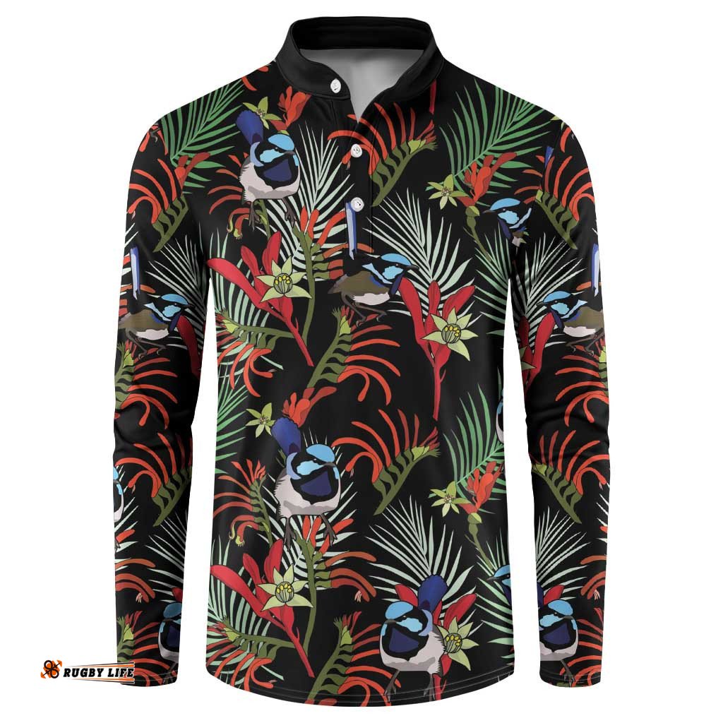 Australia Kangaroo Paw And Splendid Fairy-wren Button Sweatshirt Sameless Style