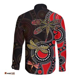 Aboriginal Dragonfly Long Sleeve Button Shirt Red Style