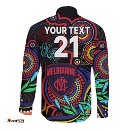 Custom Demons Football Aboriginal Art Long Sleeve Button Shirt NAIDOC Indigenous Tribal