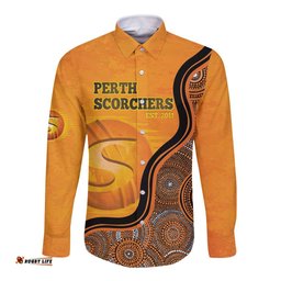 Custom Perth Scorchers Long Sleeve Button Shirt Indigenous Art - Grunge Style