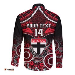Personalised St Kilda Football Long Sleeve Button Shirt Saints Aboriginal Mix Polynesian Pattern