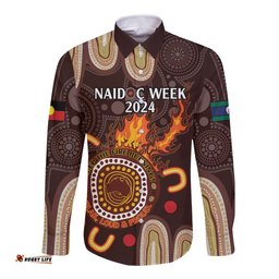 Personalised NAIDOC Week 2024 Long Sleeve Button Shirt Aussie Map With Aboriginal