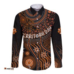 Personalised Northern Territory Day Long Sleeve Button Shirt Indigenous Sun and Life Art