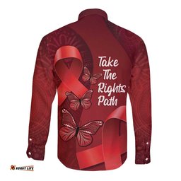 Australia AIDS Awareness Month Long Sleeve Button Shirt Take The Rights Path Aboriginal Art