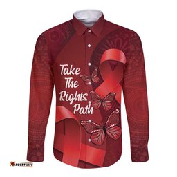 Australia AIDS Awareness Month Long Sleeve Button Shirt Take The Rights Path Aboriginal Art