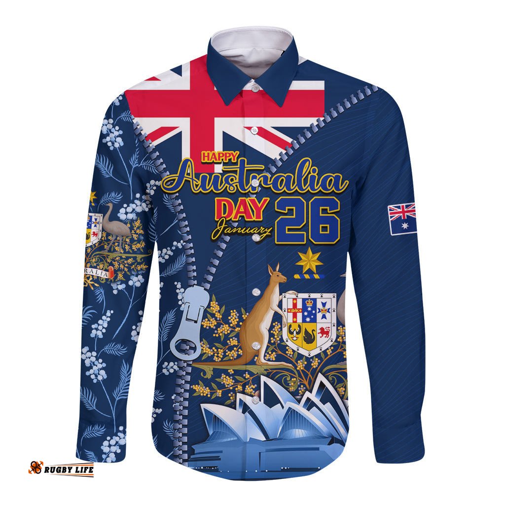 Personalised Happy Australia Day 26 January Long Sleeve Button Shirt