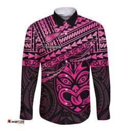 Matariki New Zealand Long Sleeve Button Shirt Maori New Year Tiki Pink Version