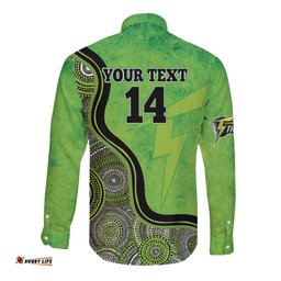 Custom Sydney Thunder Long Sleeve Button Shirt Indigenous Art - Grunge Style