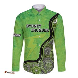 Custom Sydney Thunder Long Sleeve Button Shirt Indigenous Art - Grunge Style