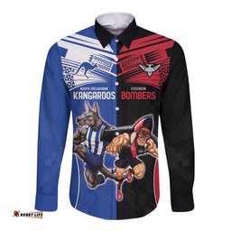 Custom Kangaroos and Bombers Long Sleeve Button Shirt Together Sporty Style