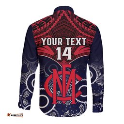 Personalised Melbourne Football Long Sleeve Button Shirt Go Demons Aboriginal Mix Polynesian Pattern