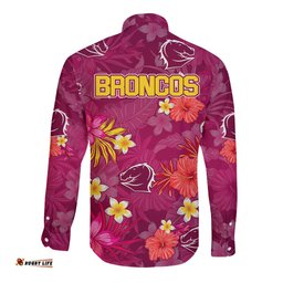 Broncos Rugby Long Sleeve Button Shirt Beautiful Floral Pattern Spring Summer Vibe