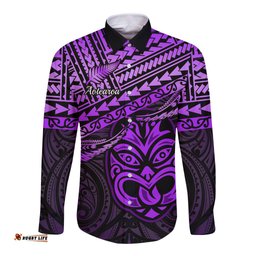 Personalised Matariki New Zealand Long Sleeve Button Shirt Maori New Year Tiki Purple Version