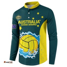 Custom Australia Water Polo 2024 Button Sweatshirt Aussie Shark National Color Version