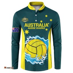Custom Australia Water Polo 2024 Button Sweatshirt Aussie Shark National Color Version