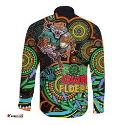 Tigers Rugby Aboriginal Art Long Sleeve Button Shirt NAIDOC Indigenous Tribal
