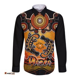 Personalised Australia Pisces Platypus Zodiac Long Sleeve Button Shirt Auz Astrology Aboriginal Red