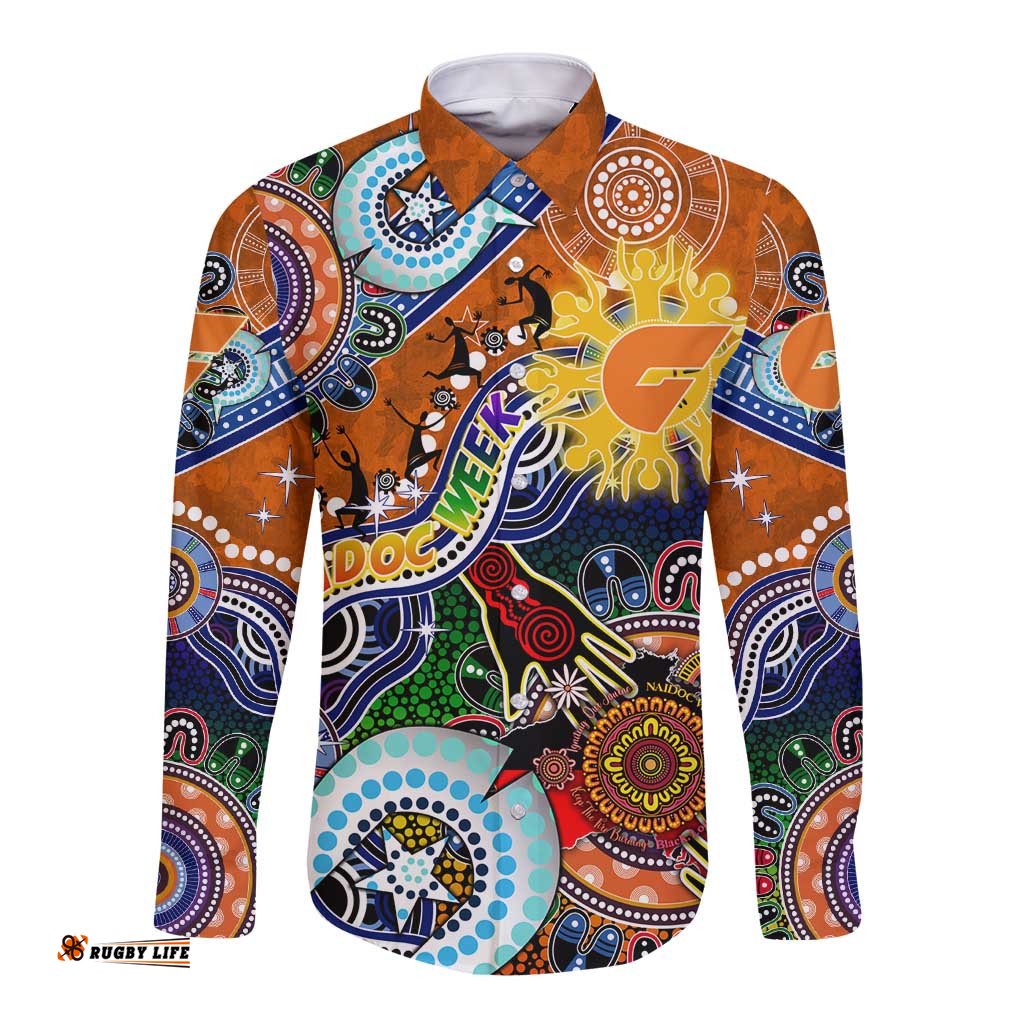 Custom NAIDOC Week 2024 GWS Giants Long Sleeve Button Shirt Australia Aboriginal Dot Painting