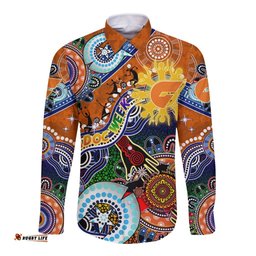 Custom NAIDOC Week 2024 GWS Giants Long Sleeve Button Shirt Australia Aboriginal Dot Painting