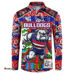 Custom Bulldogs Football Merry Christmas Button Sweatshirt Indigenous Australian Art
