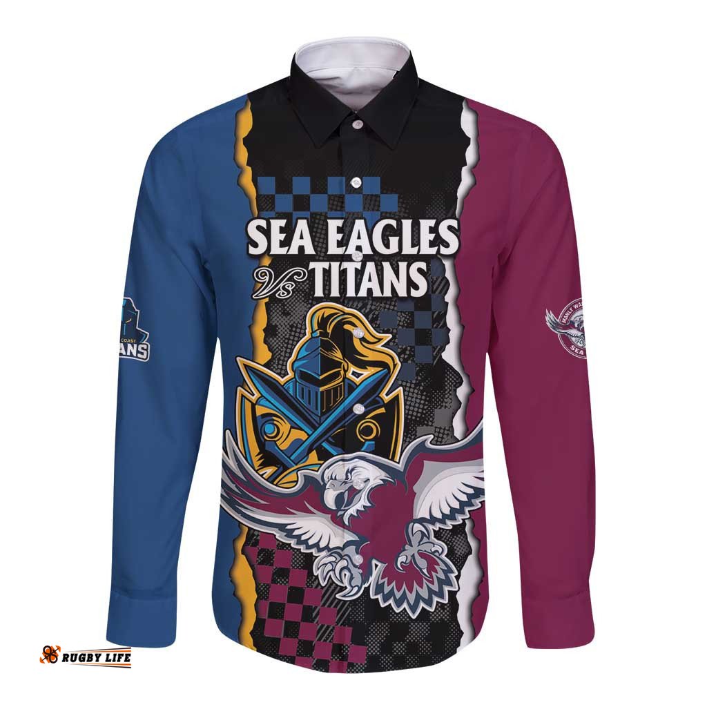Titans and Manly Eagle Long Sleeve Button Shirt Rugby Together Sporty Style