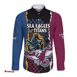 Titans and Manly Eagle Long Sleeve Button Shirt Rugby Together Sporty Style