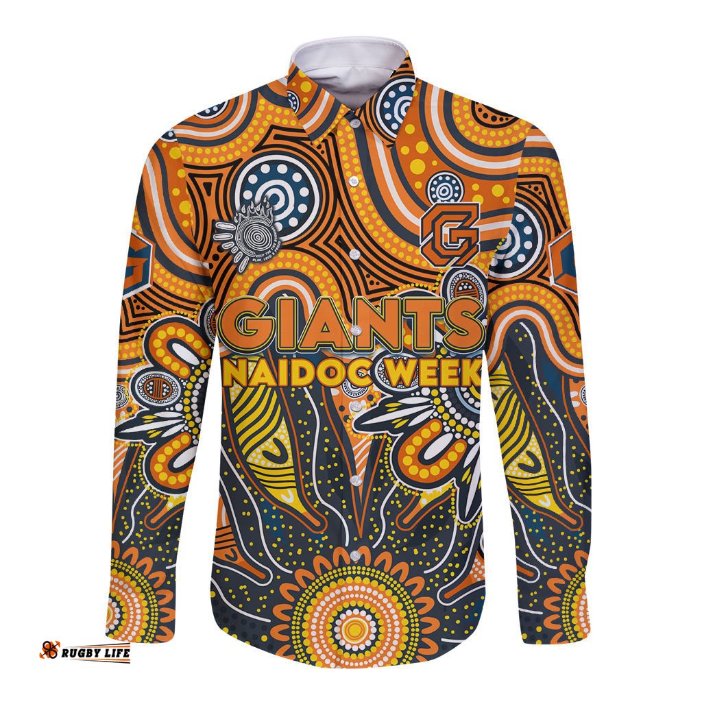 Personalised Giants NAIDOC Week 2024 Long Sleeve Button Shirt Aussie Aboriginal Art