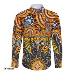 Personalised Giants NAIDOC Week 2024 Long Sleeve Button Shirt Aussie Aboriginal Art
