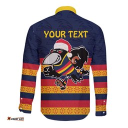 AFL Adelaide Christmas Personalised Long Sleeve Button Shirt with Crows Mascot