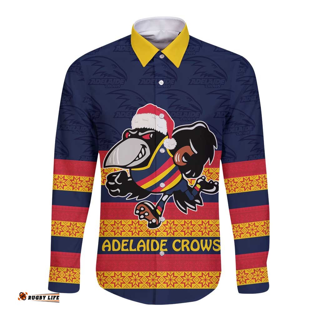 AFL Adelaide Christmas Personalised Long Sleeve Button Shirt with Crows Mascot