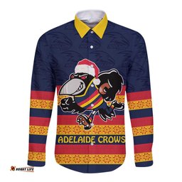 AFL Adelaide Christmas Personalised Long Sleeve Button Shirt with Crows Mascot