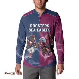 Roosters-Sea Eagles Rugby Custom Button Sweatshirt Half Grunge Style